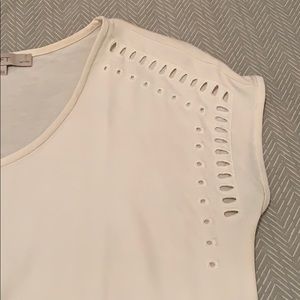 Loft mixed media top with shoulder cutouts